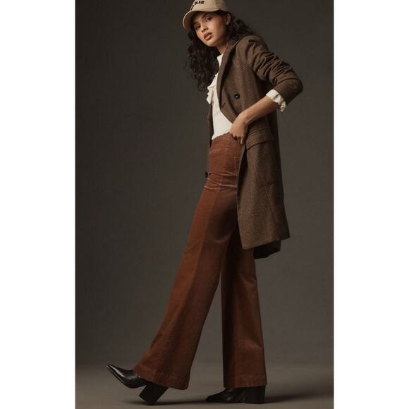 Pilcro X Anthropologie Velvet Pull-On Mid-Rise Retro Stretch Flare Pants Size 29 - Picture 2 of 10